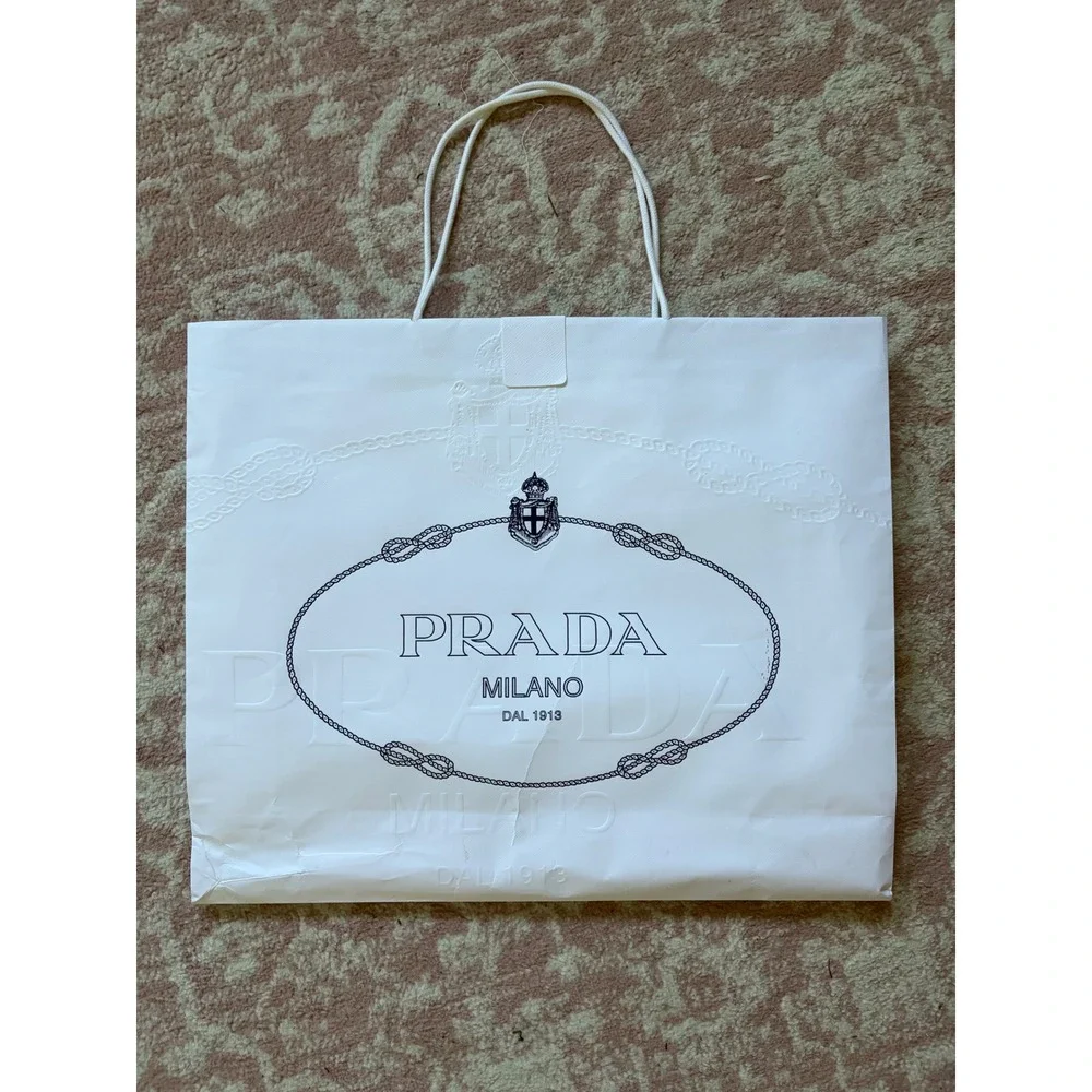 Prada Milano Large White Embossed Paper Shopping Bag 22x18x6 Designer Boutique